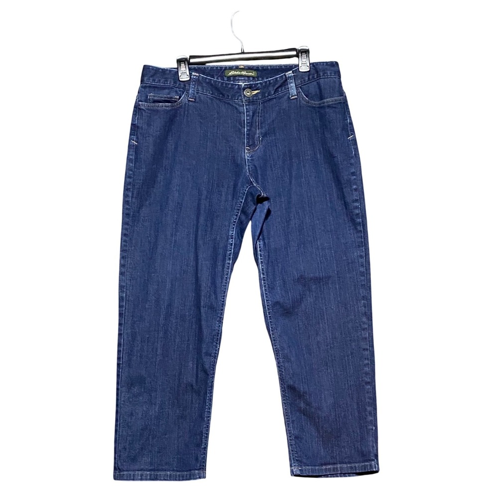 Eddie Bauer Womens Straight Leg Stretch Denim Cropped Jeans Blue Size 14 Tall